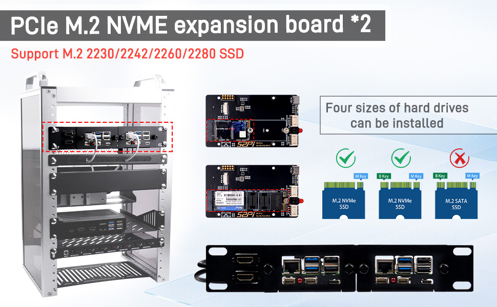 DeskPi Rackmate 10-inch 1U Rack Mount with 2 PCIE NVME Boards for ...
