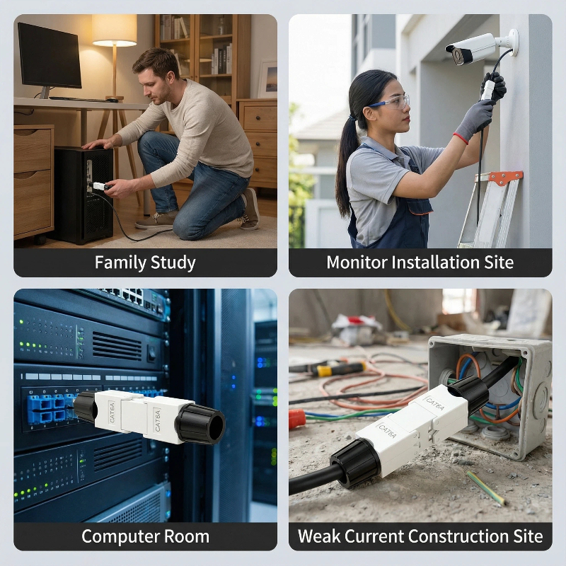 RJ45 Double Head Connector CAT6A Tool-Free Network Cable Extender UTP ...