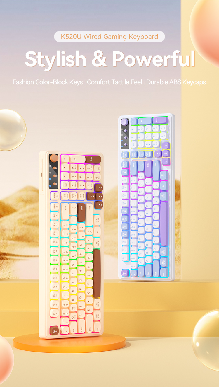 BOW K520 Series RGB Backlight Ergonomic Three-mode Wired Plug and Play ...