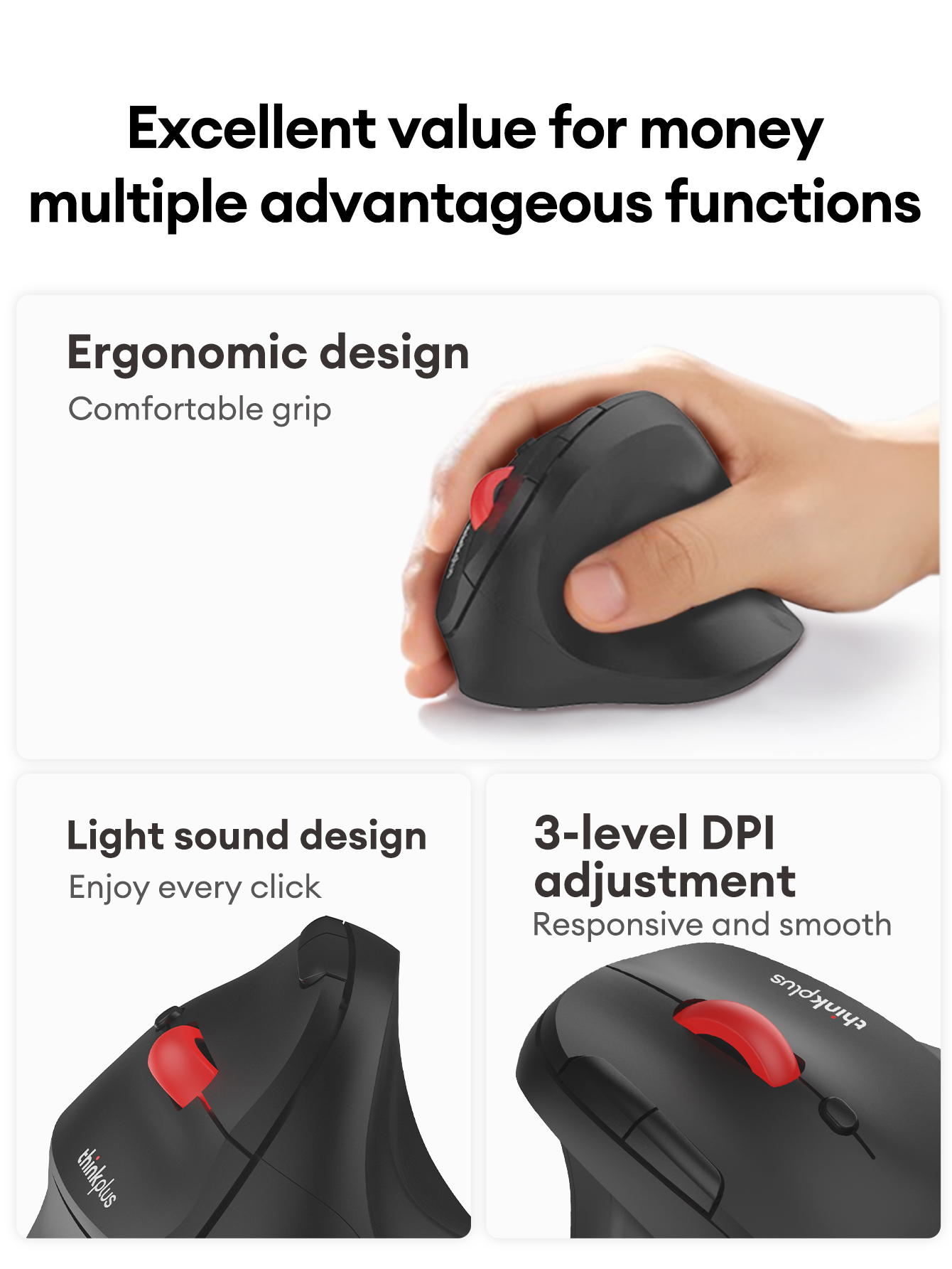 Lenovo T50 Pro Wireless Mouse for Office Laptop PC and Comfortable Grip ...