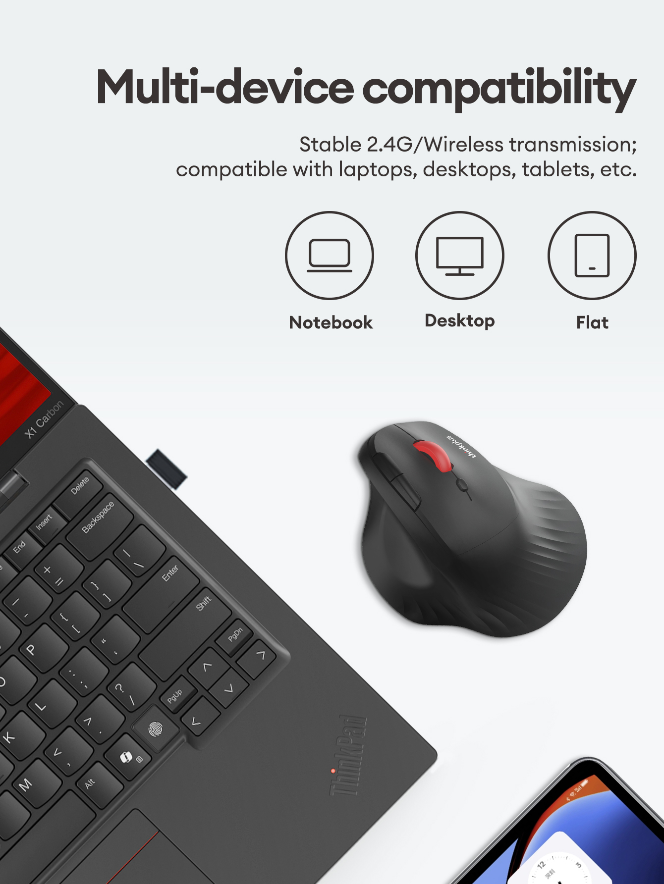 Lenovo T50 Pro Wireless Mouse for Office Laptop PC and Comfortable Grip ...