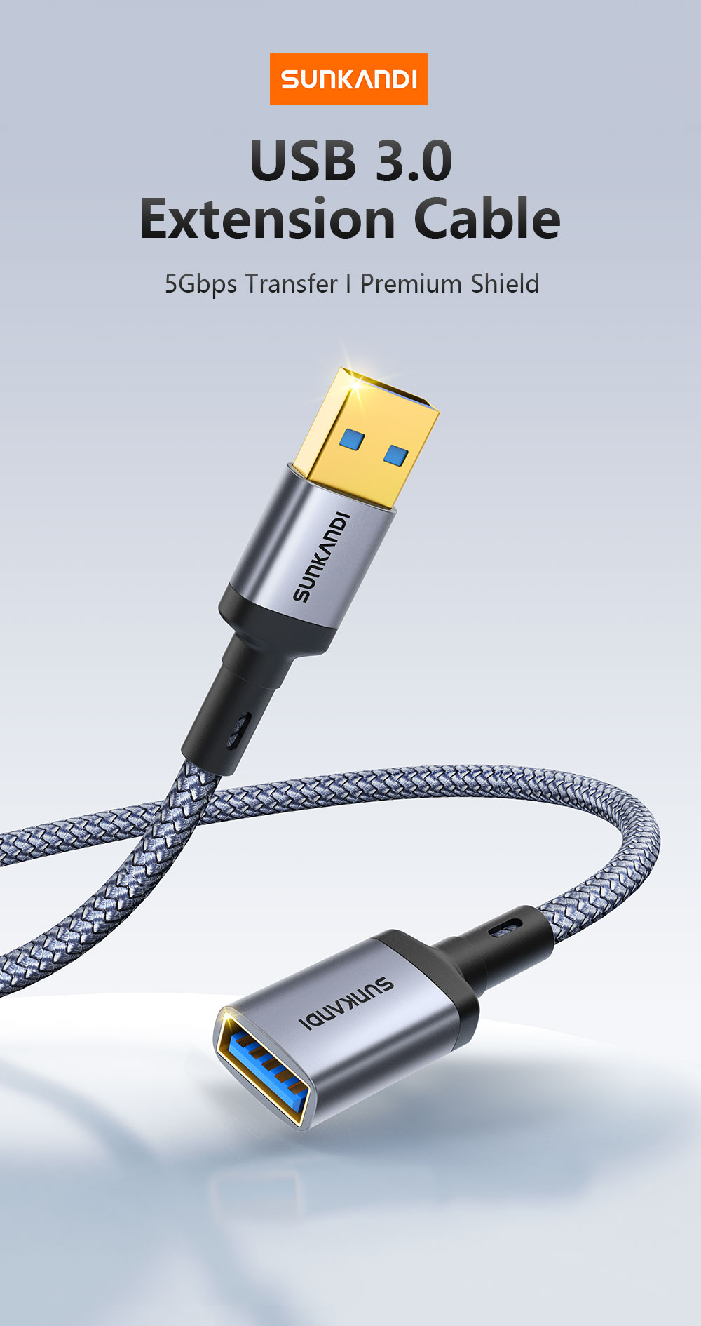 SUNKANDI USB 3.0 Male to USB 3.0 Female Extensions Cable 5Gbps Data ...