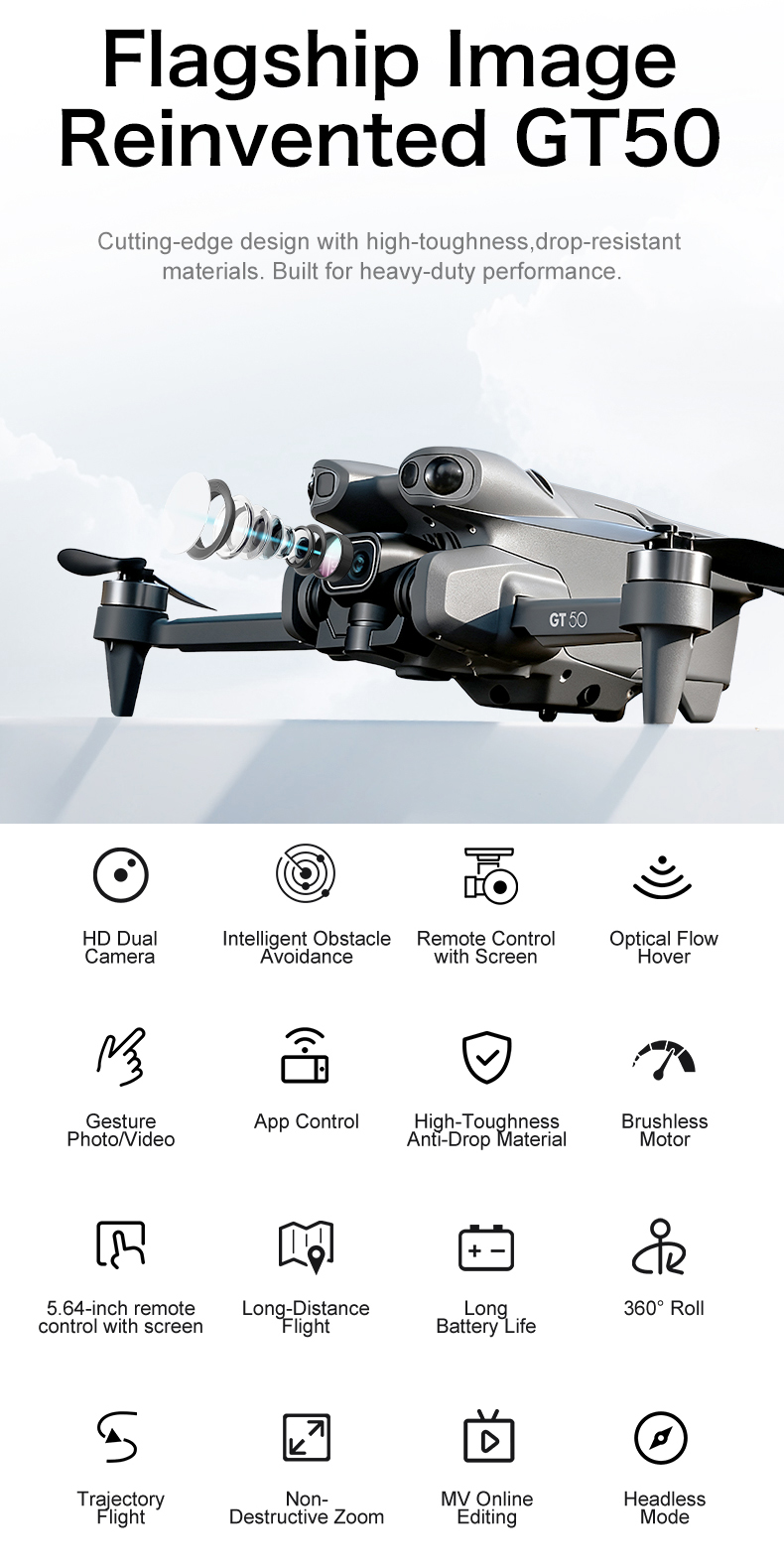 EVOLVE GT50 Drone | HD Dual Camera | 5.64“ Screen Remote Control ...