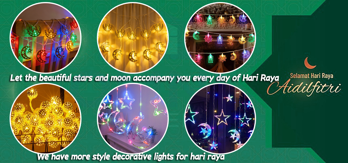 🌙Eid Hari Raya Decoration 5M Led Star&Moon Lights Lampu Raya Green&Warm ...