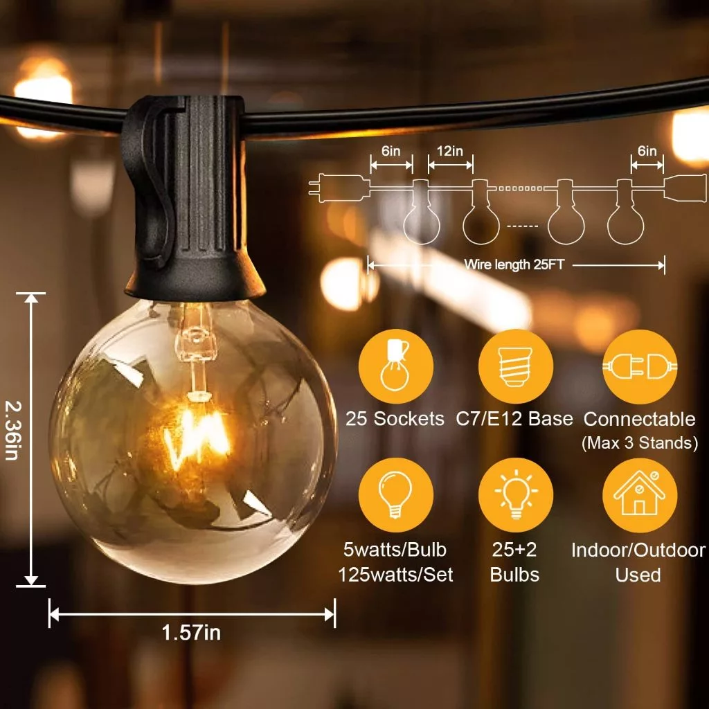 G40 Outdoor string lights Waterproof outdoor glass Tungsten filament 7m ...