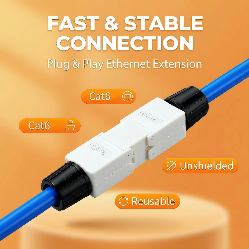 RJ45 Double Head Connector CAT6 Tool-Free Network Cable Extender UTP ...