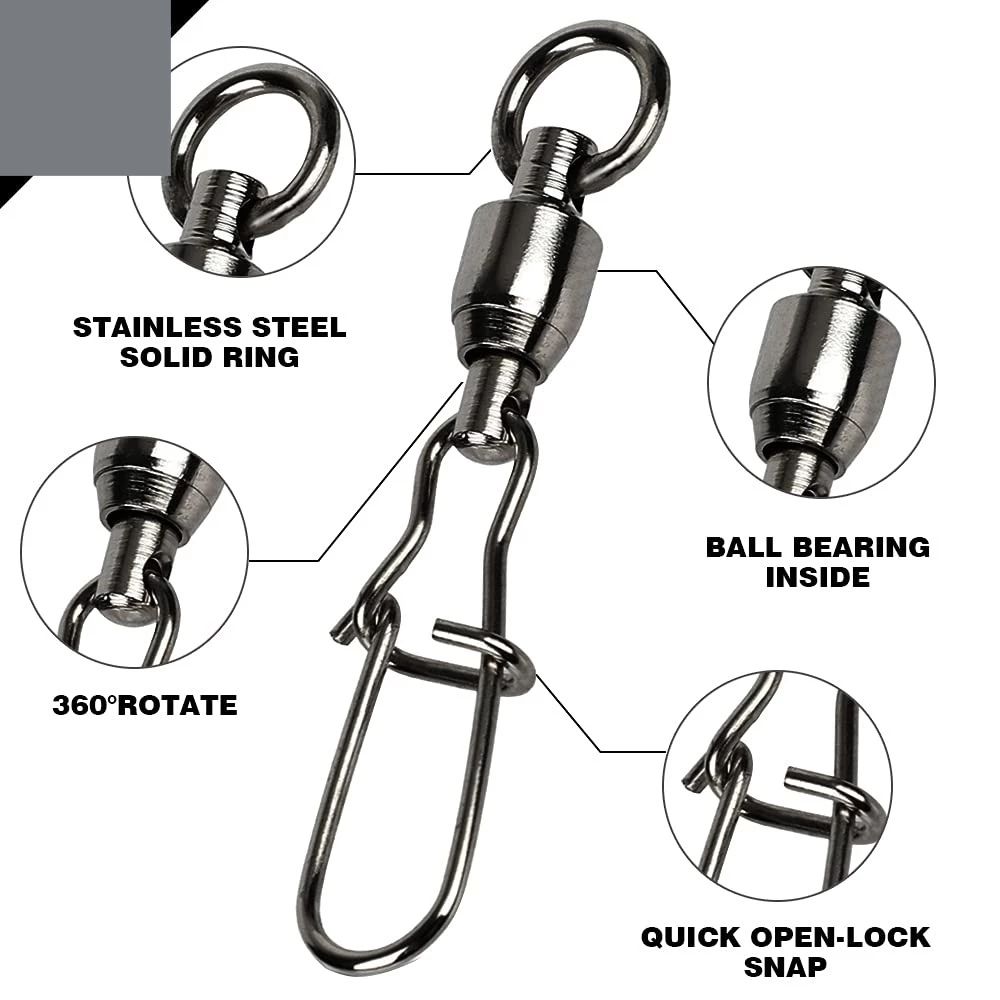 Stainless Steel Quick Snap Fishing Connectors 100-Pack, Ball Lock for ...