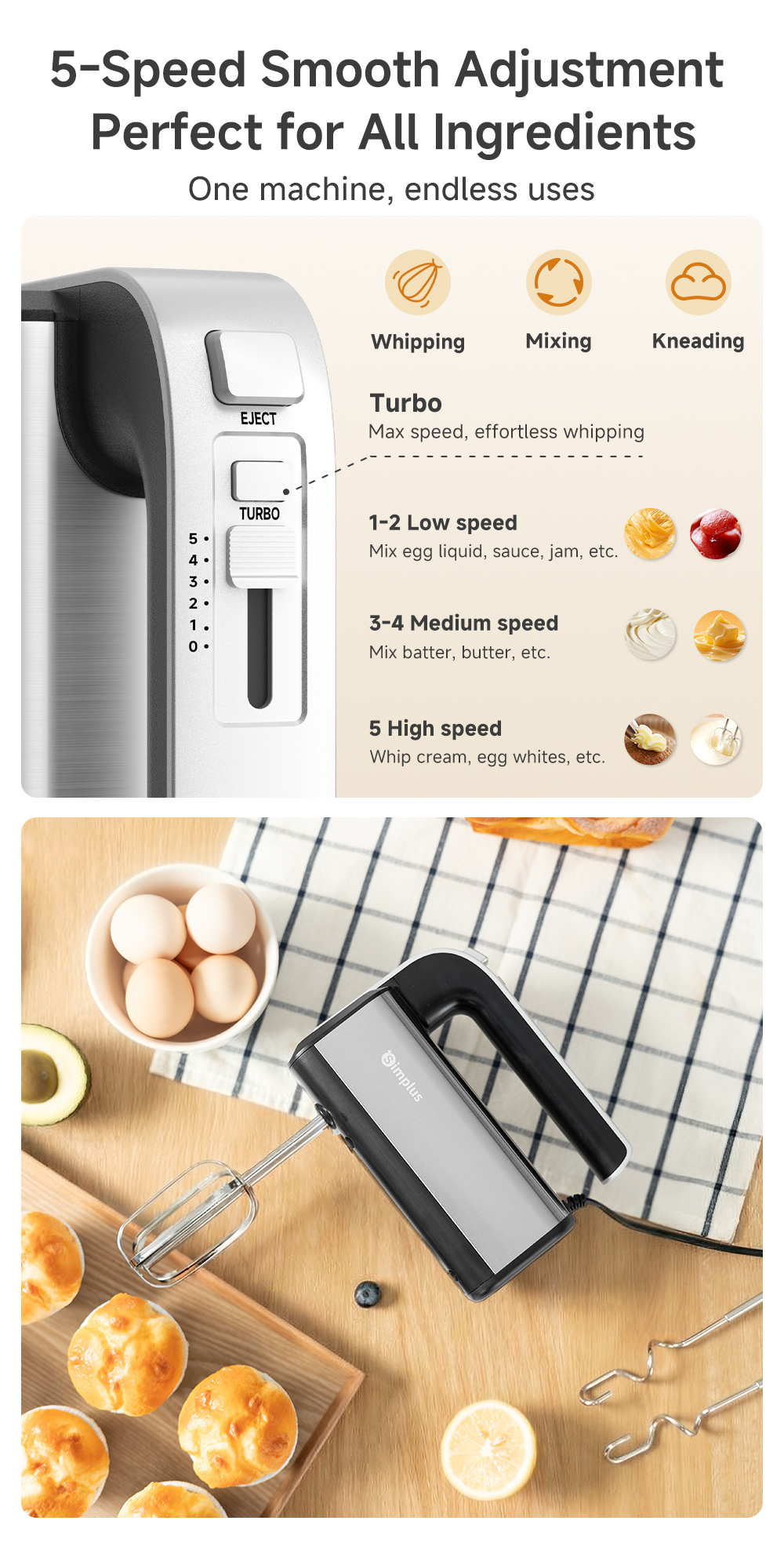 【NEW】Simplus 250W Electric Multi-Function Hand Mixer | Egg Beater ...