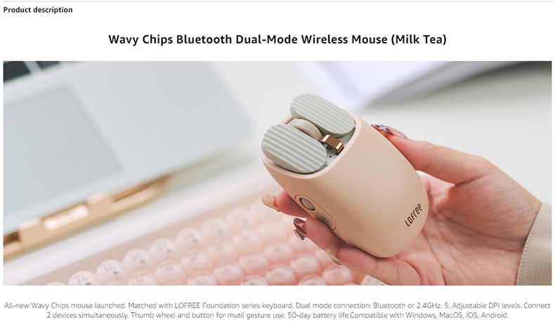 LOFREE EP115 Mouse Wavy Chips 2.4G & Bluetooth Wireless Mouse Dual-Mode ...