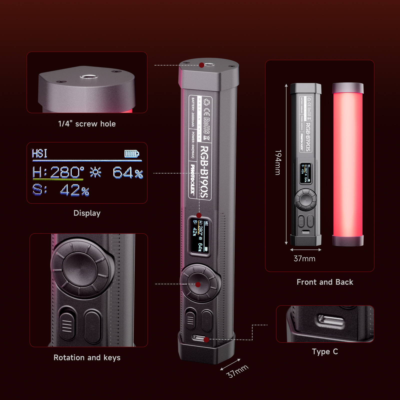 PHOTOOLEX 100% Official RGB Magnetic Tube Light B190S Desktop Fill ...