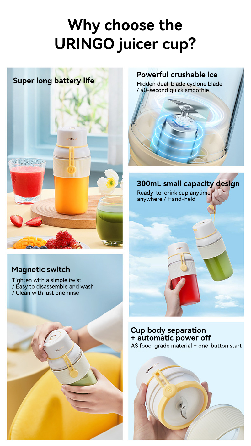 URINGO Portable Juicer Ice Crusher Wireless Mini Fruit Blender (1300mAh ...