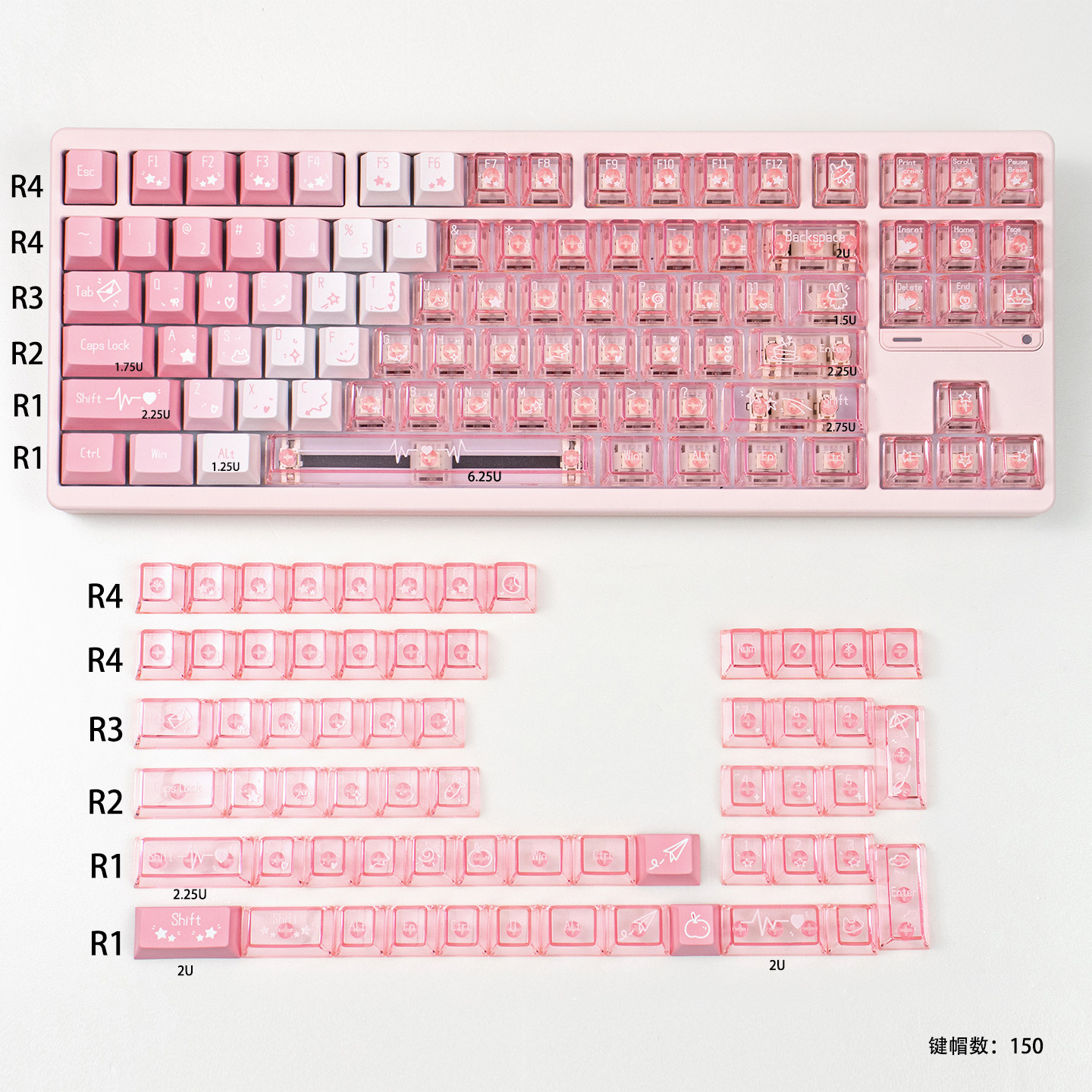 Gradient purple Keycap RGB Transparent cute style PC+PBT keycap set for ...