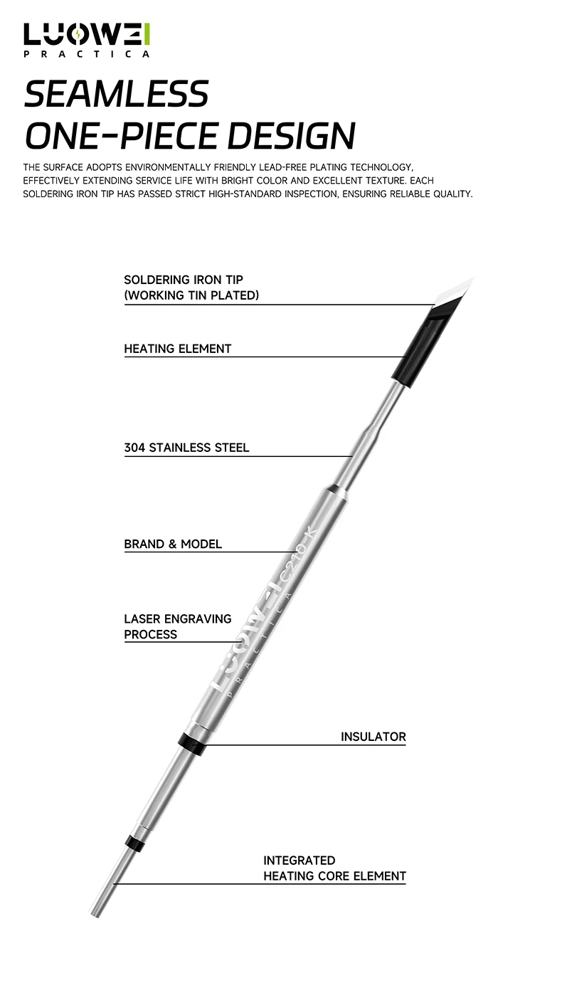 LUOWEI Black Steel LW-C210 I/J/K Soldering Iron Tip Multi-layer Plating ...