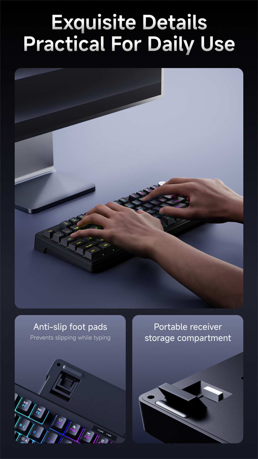 EWEADN F75 Wired Gaming Keyboard RGB Backlighting & 80-Key Compact ...