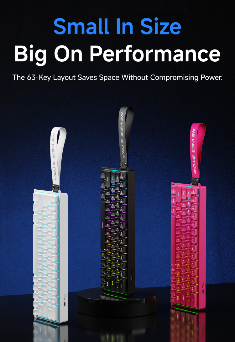 EWEADN DK63 Compact Mechanical Keyboard 63 Keys with Blue Switches & 16 ...