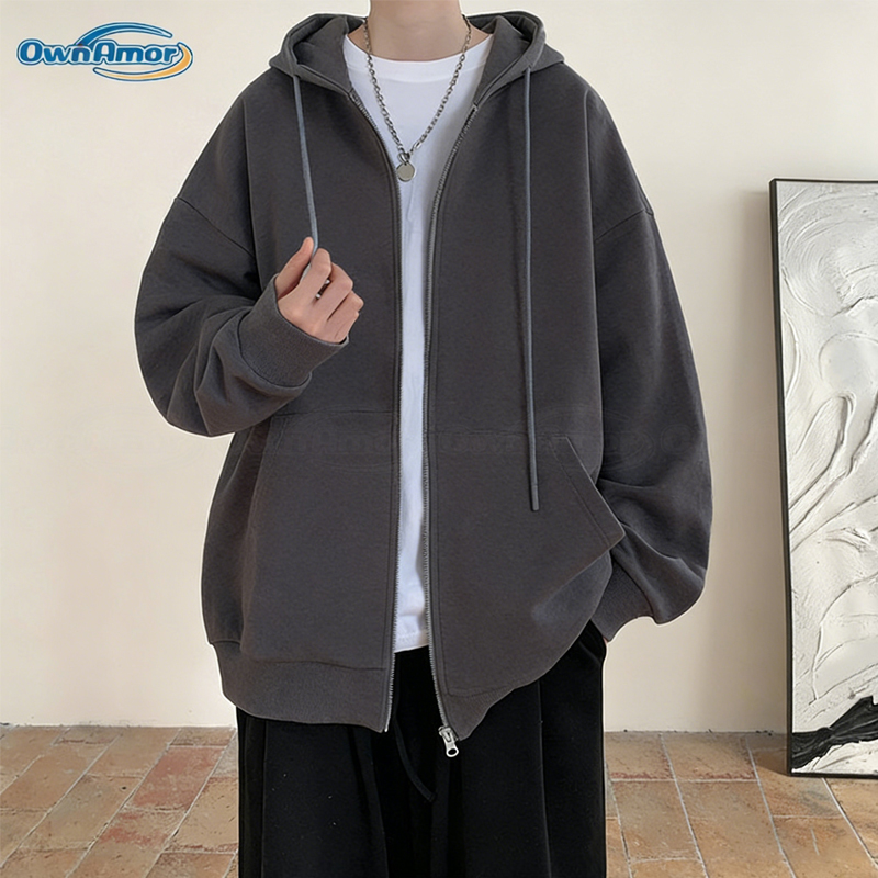 OWNAMOR Long Hoodie Plus Size Unisex Zip Up Solid Color 4-8XL ...