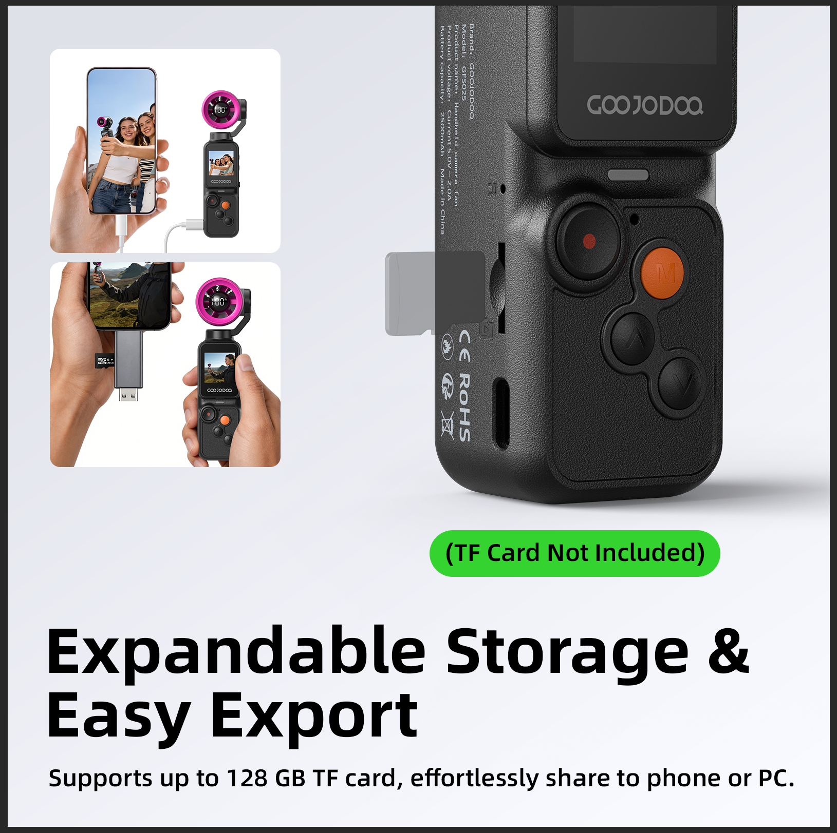GOOJODOQ Handheld Camera Fan 2500 mAh Photo/Video Mini Portable Strong ...