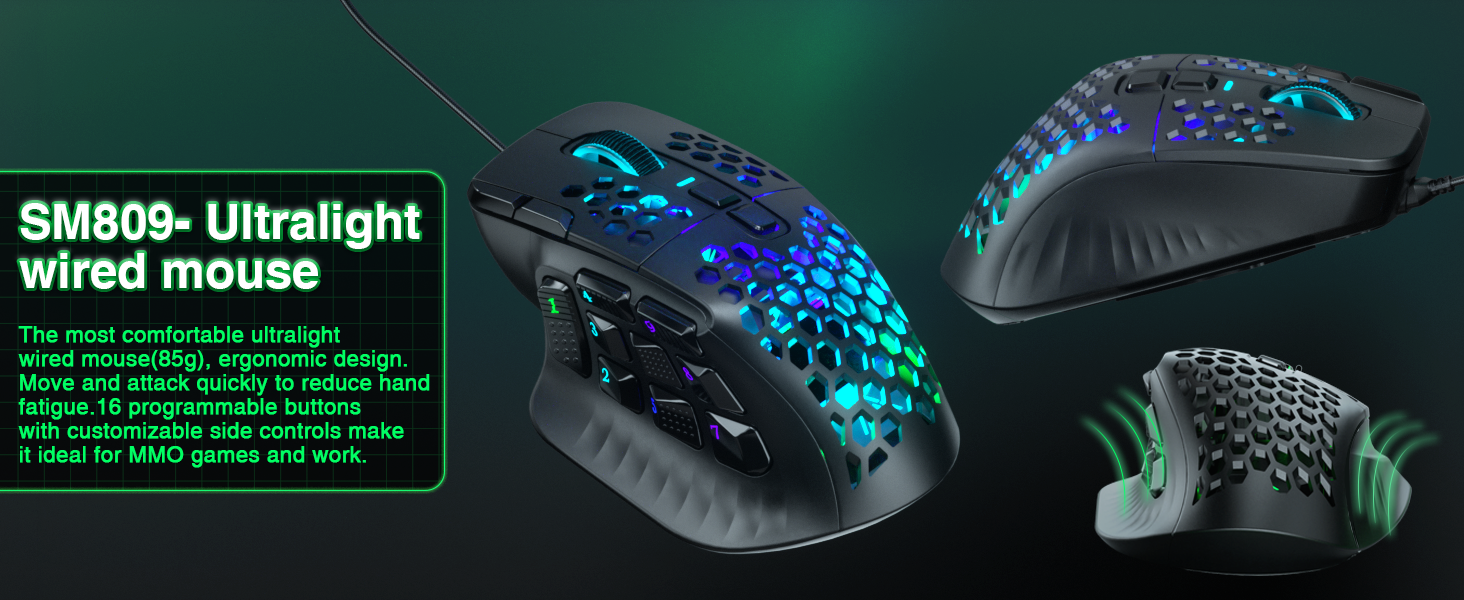 SOLAKAKA SM809 MMO Gaming Mouse USB Wired Lightweight Design 85g Custom ...