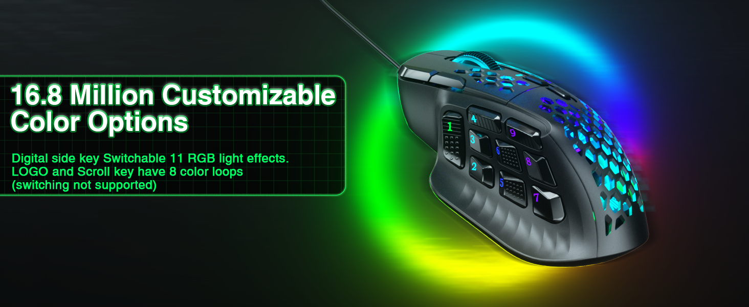 SOLAKAKA SM809 MMO Gaming Mouse USB Wired Lightweight Design 85g Custom ...