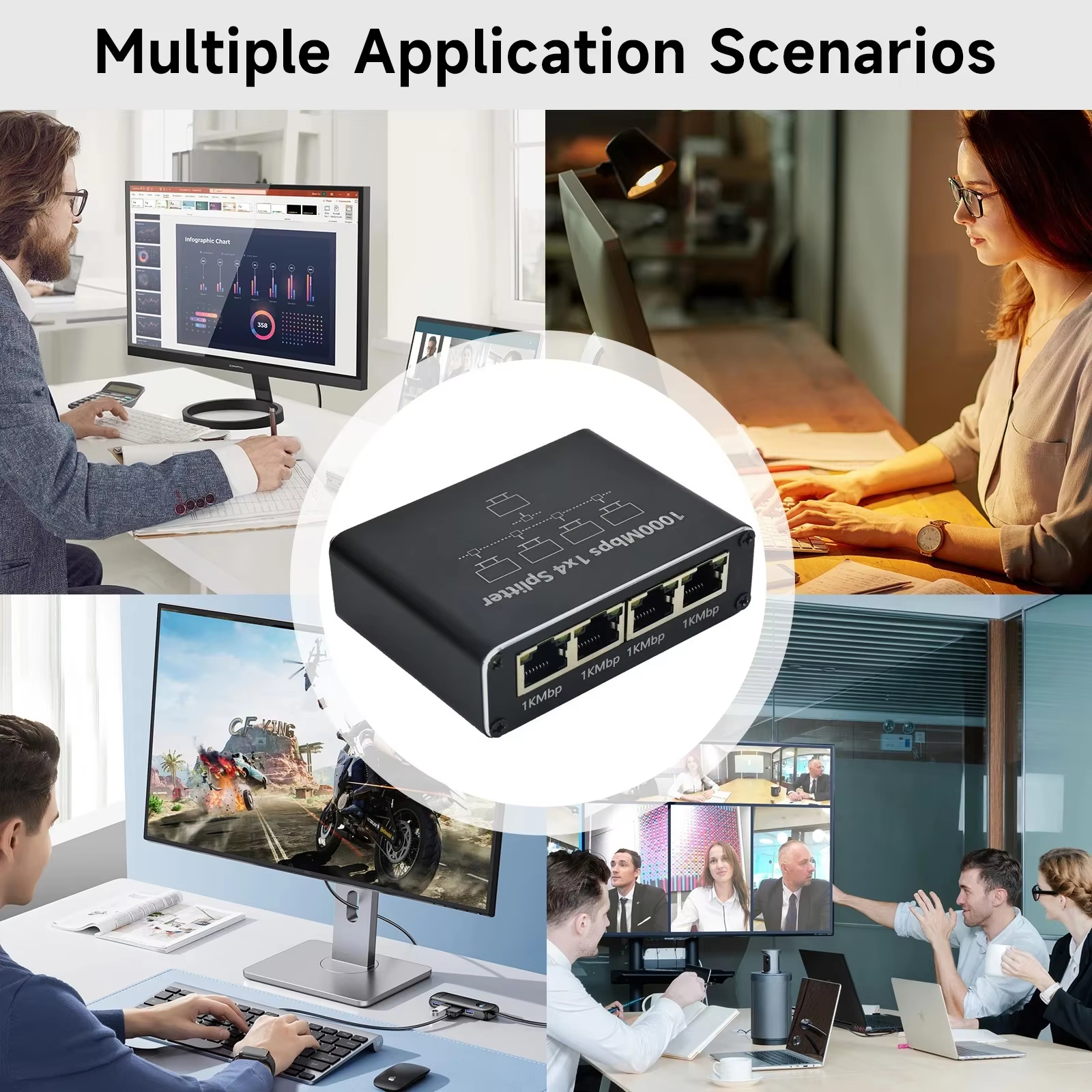 1 to 2/3/4Ports 1000Mbps Gigabit Network Switch Ethernet RJ45 Network ...