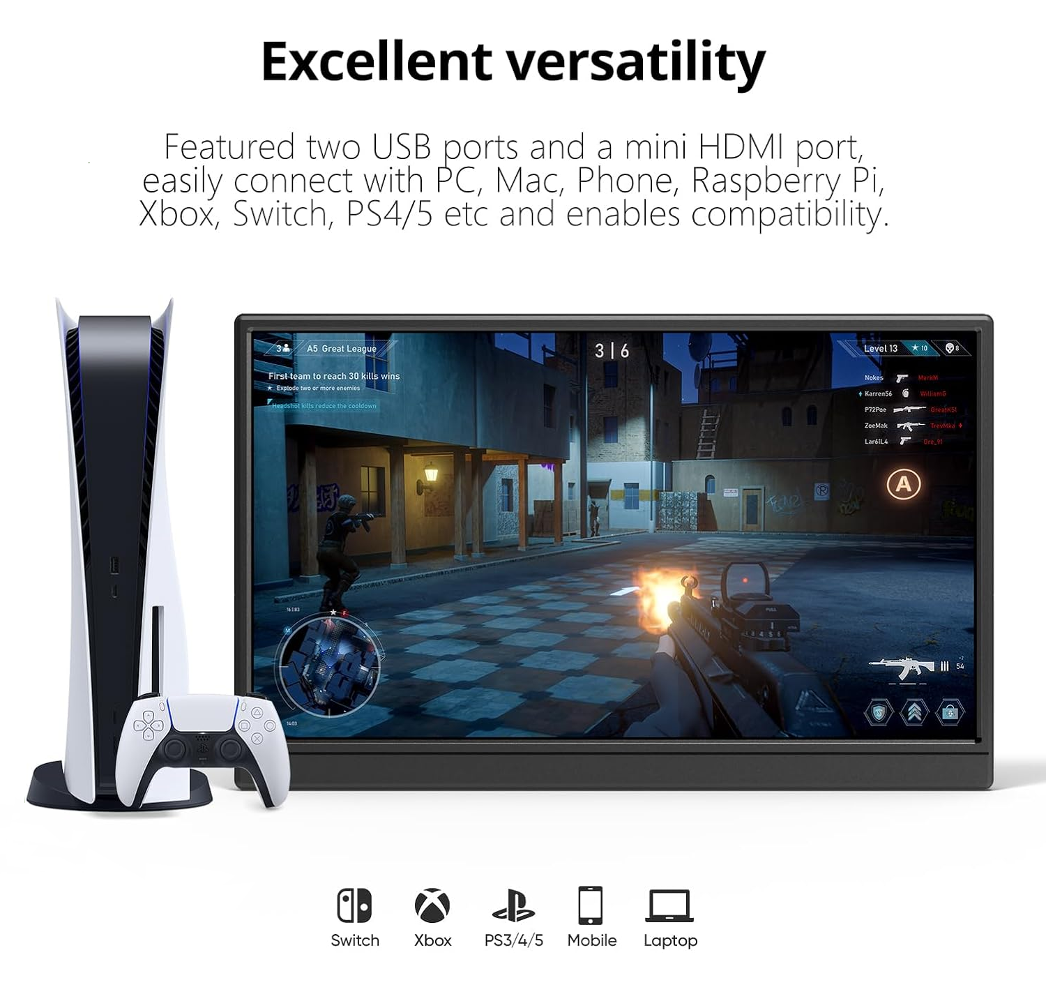 EXPOSE Portable1080P FHD 60HZ LED Game Monitor Type-C 15.6 Inch ...