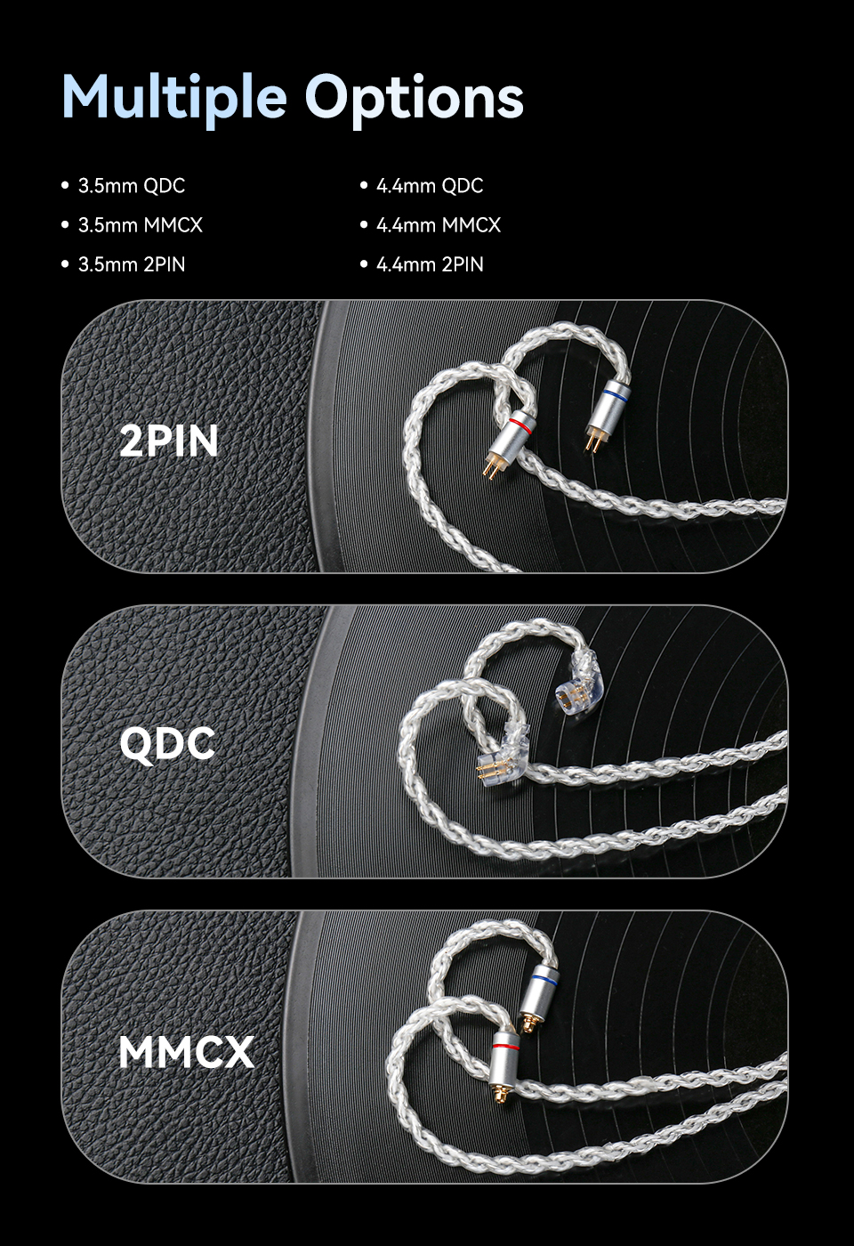 KBEAR Baize IEM Cable with 3.5mm 4.4mm Silver Plated Plug for KZ ZS10 ...