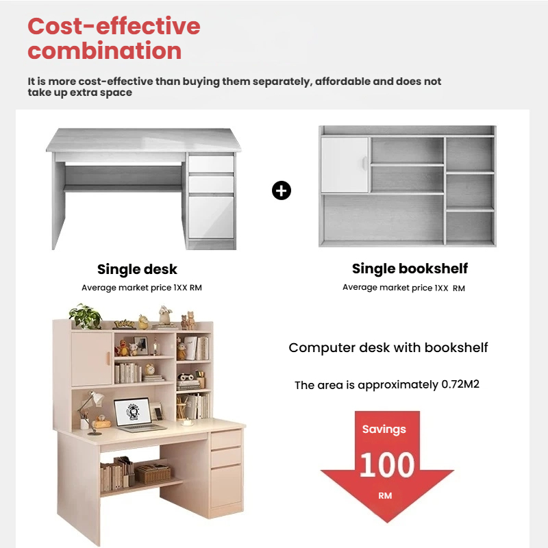 Desk study Study desk with bookshelf drawer computer desk Meja meja ...