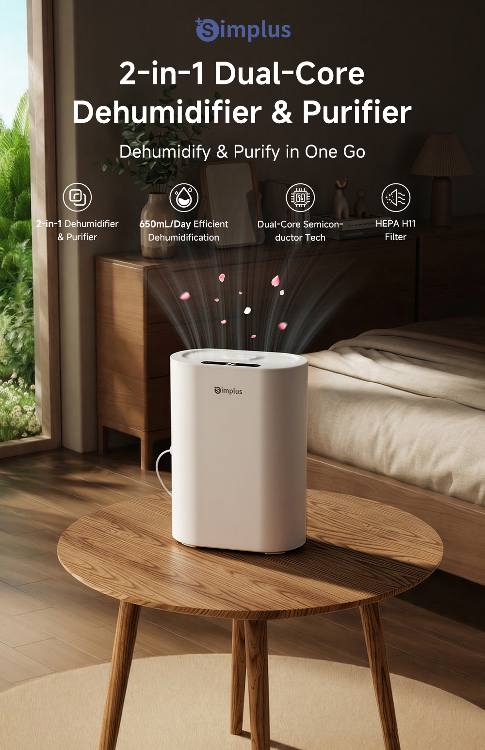 【New Advanced Version】Simplus 2-in-1 Dual-Core Dehumidifier丨650ml/Day丨2 ...