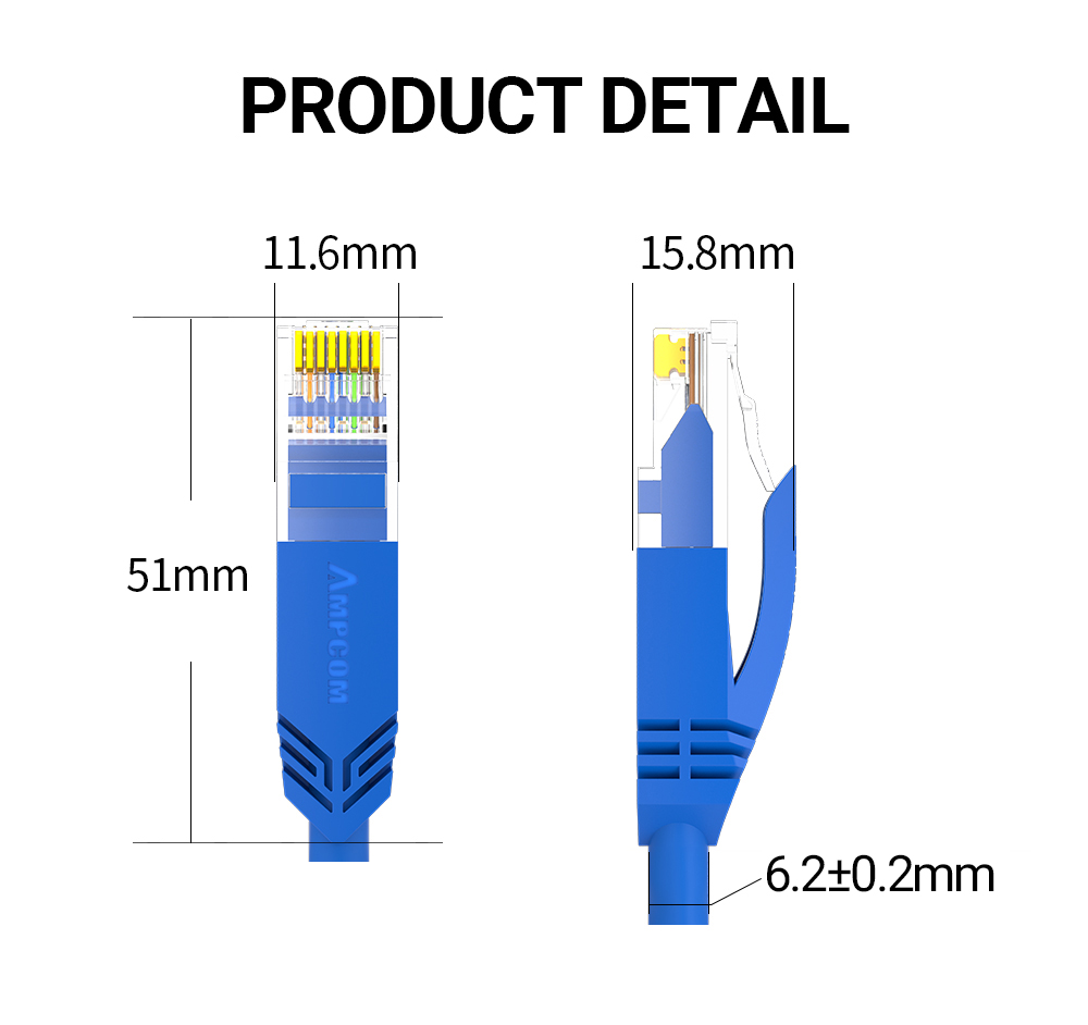 AMPCOM CAT6A UTP/STP Network High Speed 10G 500MHz Router Cable ...