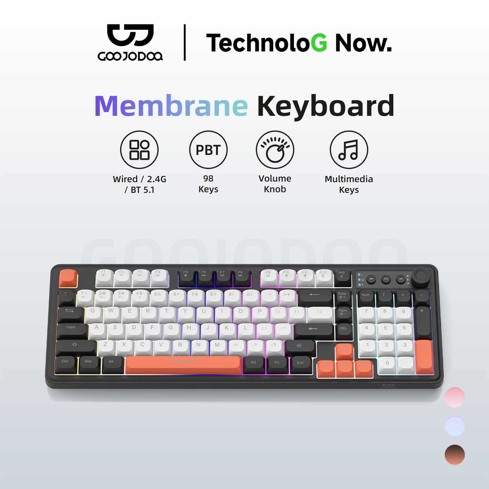 GOOJODOQ 98KEY Thin Film Keyboard Mechanical Touch for Bluetooth 2.4GHz ...