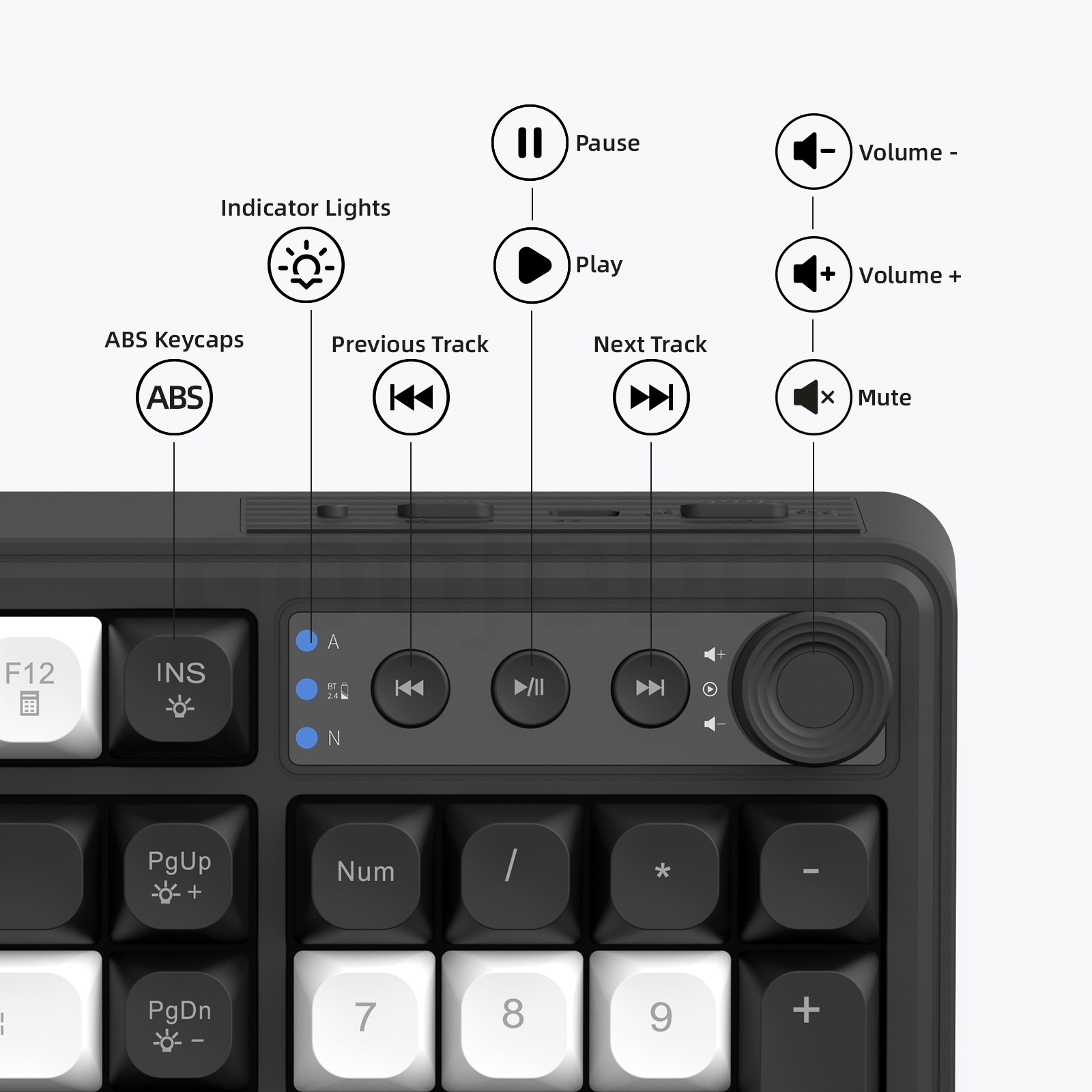 GOOJODOQ 98KEY Thin Film Keyboard Mechanical Touch for Bluetooth 2.4GHz ...