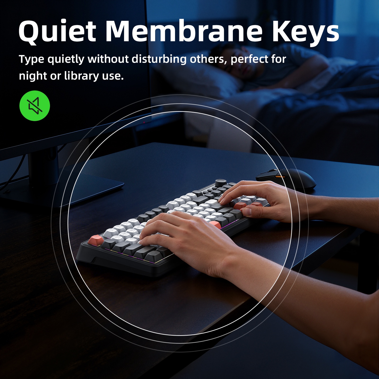 GOOJODOQ 98KEY Thin Film Keyboard Mechanical Touch for Bluetooth 2.4GHz ...