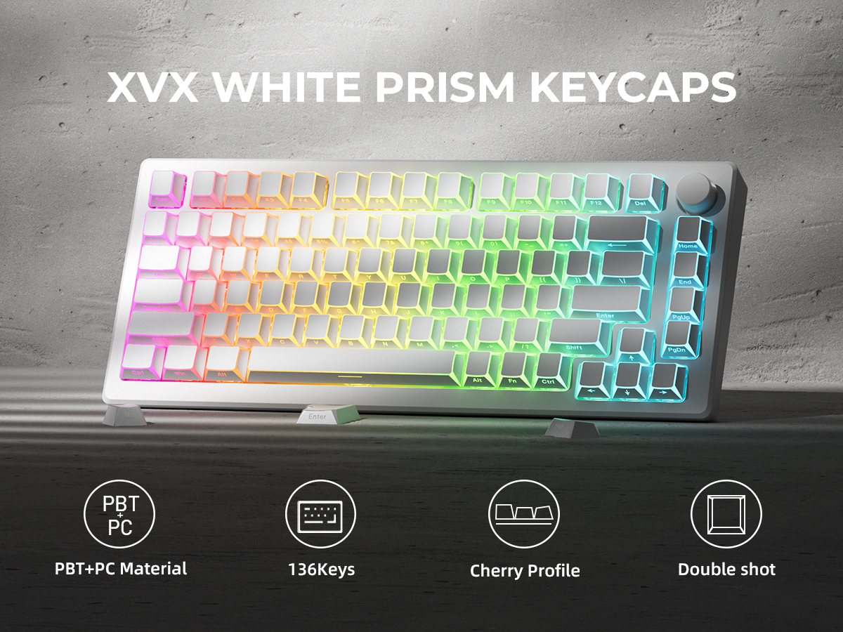 XVX Folded Shadow Keycaps White/Black/Ink PBT Side-printed Five-Sided ...