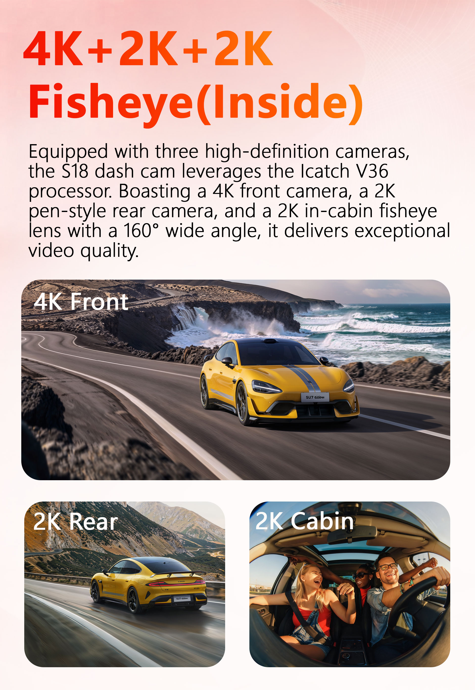 Carlover S18 HD Hidden Dash Cam 4K+2K+2K Cameras Time Lapse Recording ...