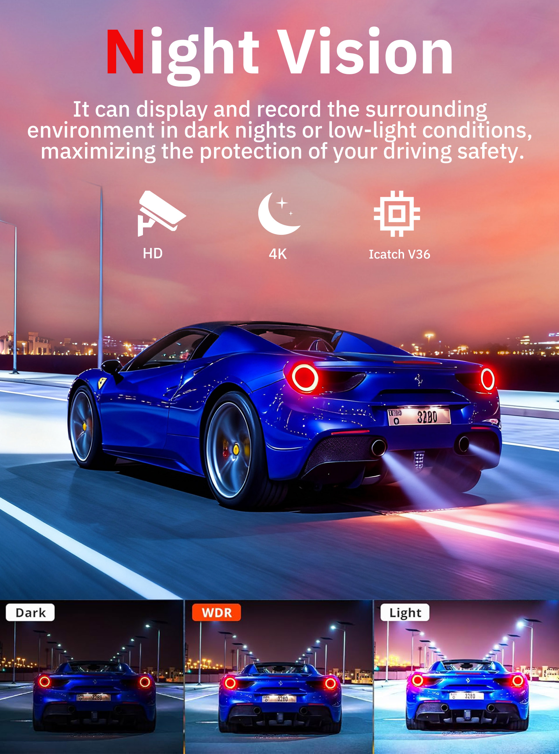 Carlover S18 HD Hidden Dash Cam 4K+2K+2K Cameras Time Lapse Recording ...