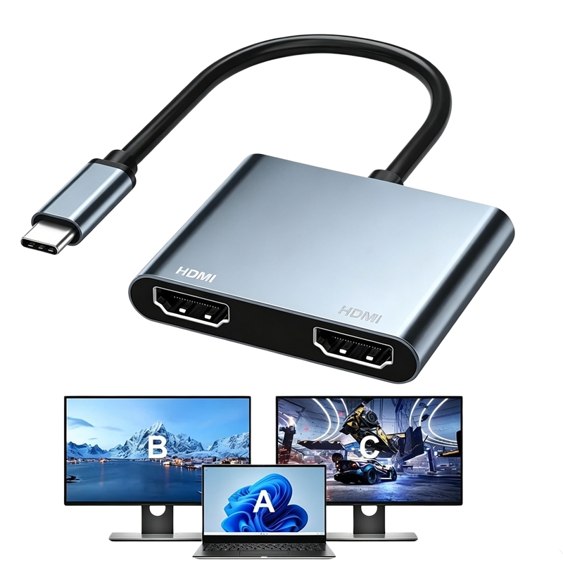 Dual 4K HD USB C to HDMI Display Adapter, Type C Extended Screen ...