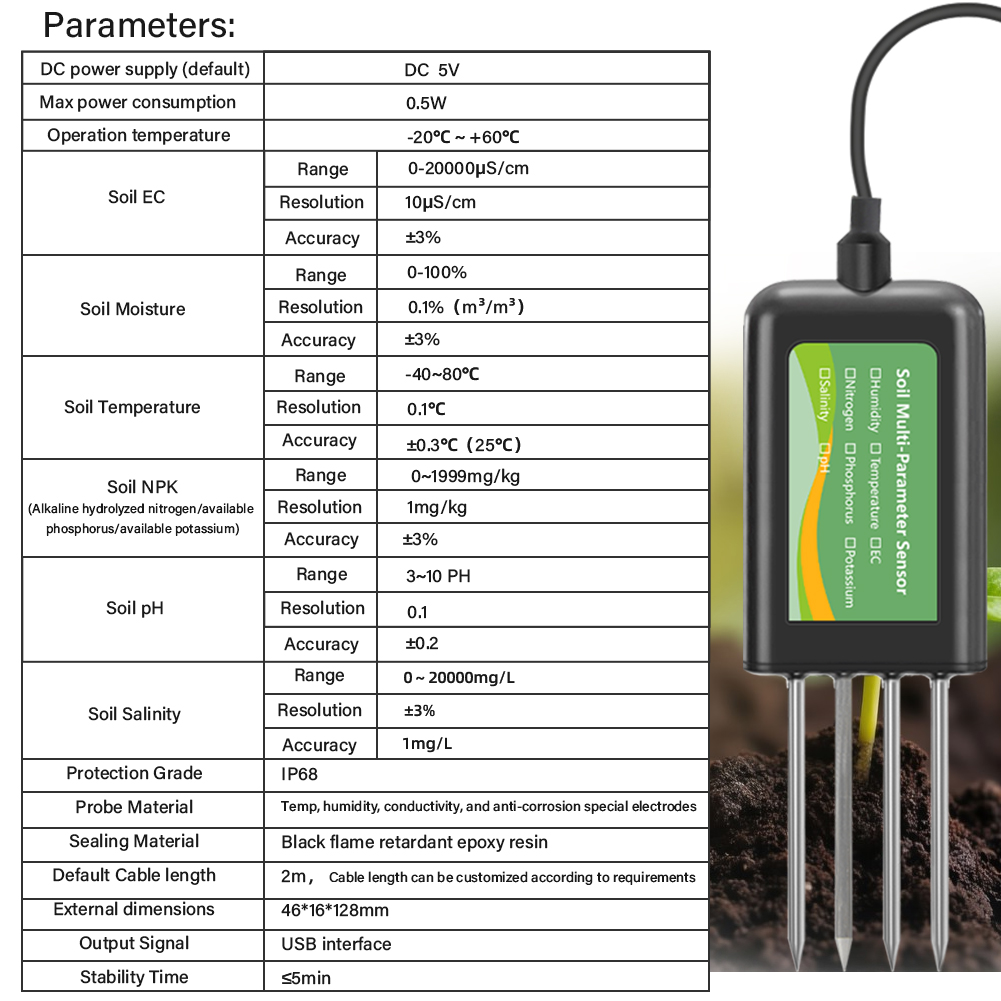 YAGO 8-in-1 Soil Comprehensive Sensor Temperature/Humidity/EC/Salt/Soil ...