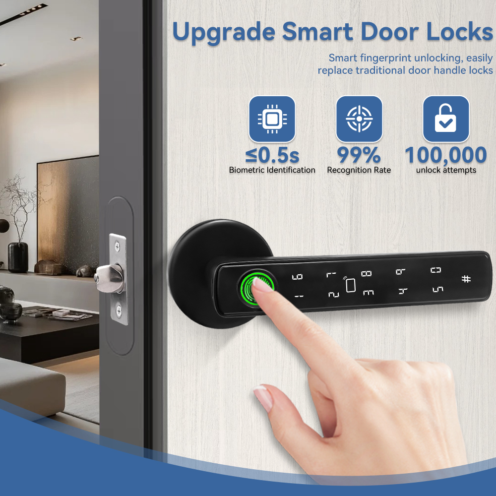 5-in-1 Tuya Bluetooth APP Smart Fingerprint Door Lock With Password Key ...