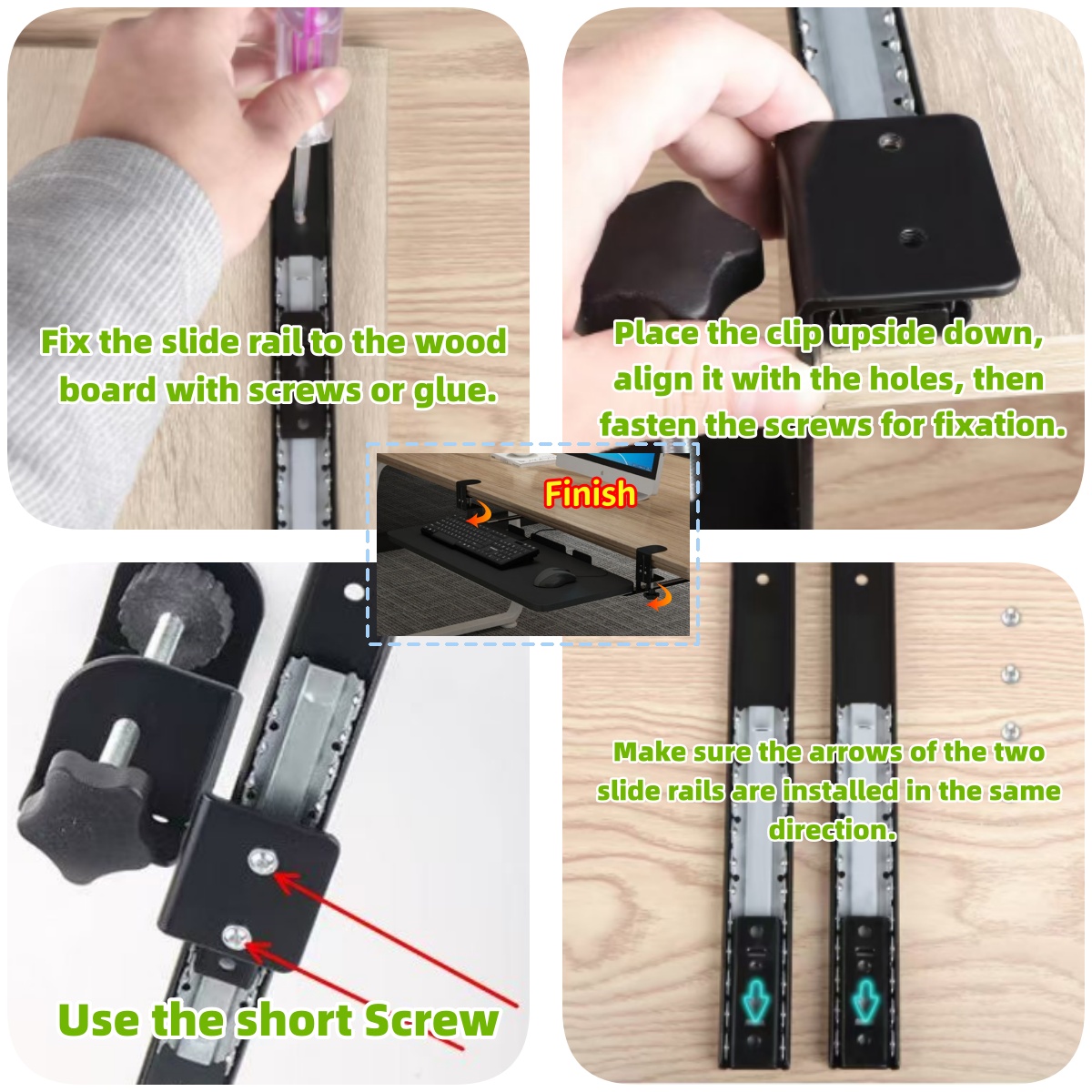 Keyboard Sliding Board Tray Mouse Holder Clamp Extension Bracket Under ...