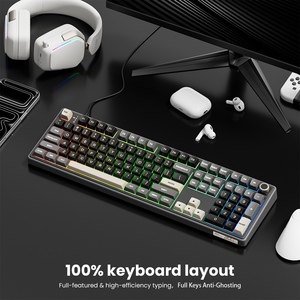 Royal Kludge RK R108 100% Layout RGB Wired Professional Game Hotswap ...
