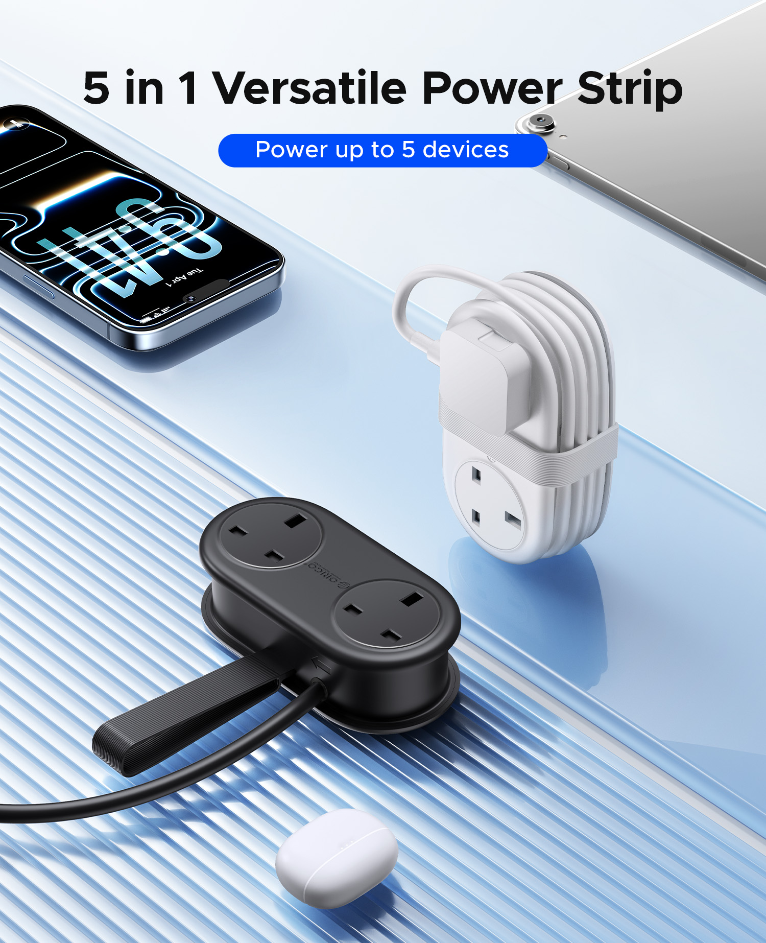ORICO UK Plug 1.2M Extension Socket Travel Power Strip with 20W/15.5W ...