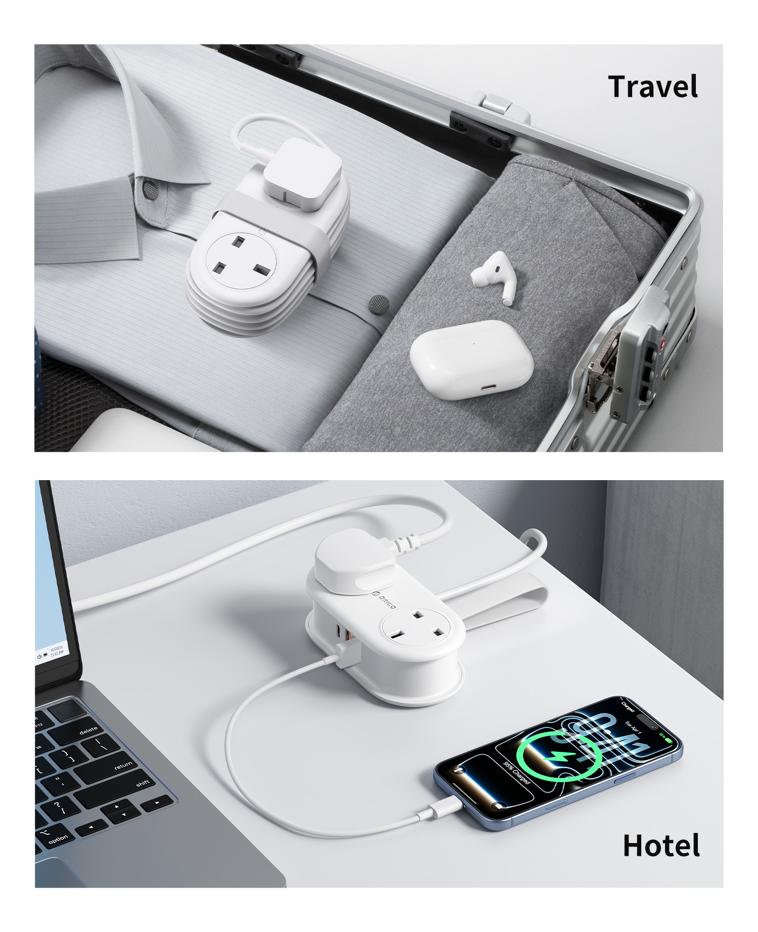 ORICO UK Plug 1.2M Extension Socket Travel Power Strip with 20W/15.5W ...