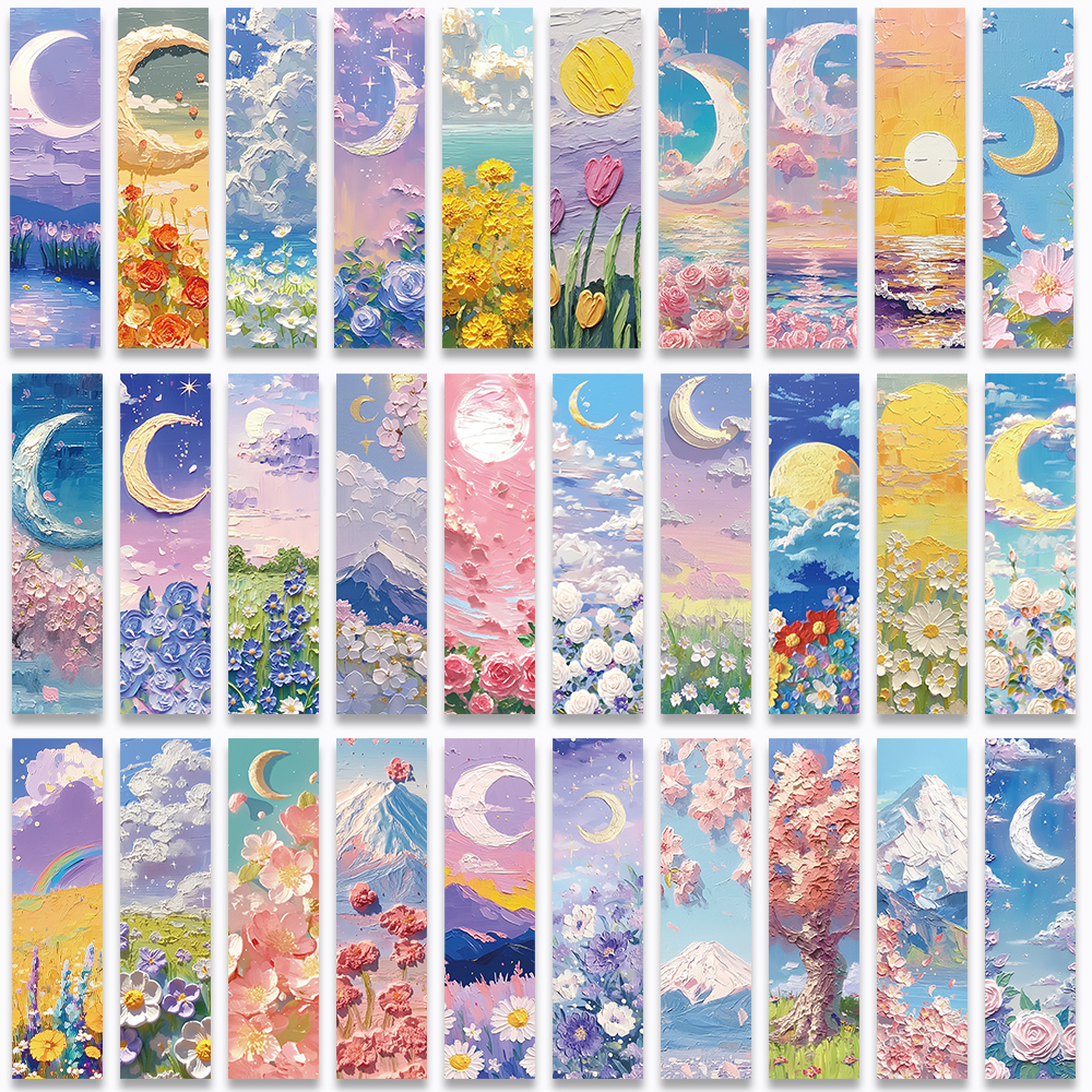 Beautiful Bookmarks 30PCS Emboss Oil Painting Style Paper Bookmarks ...