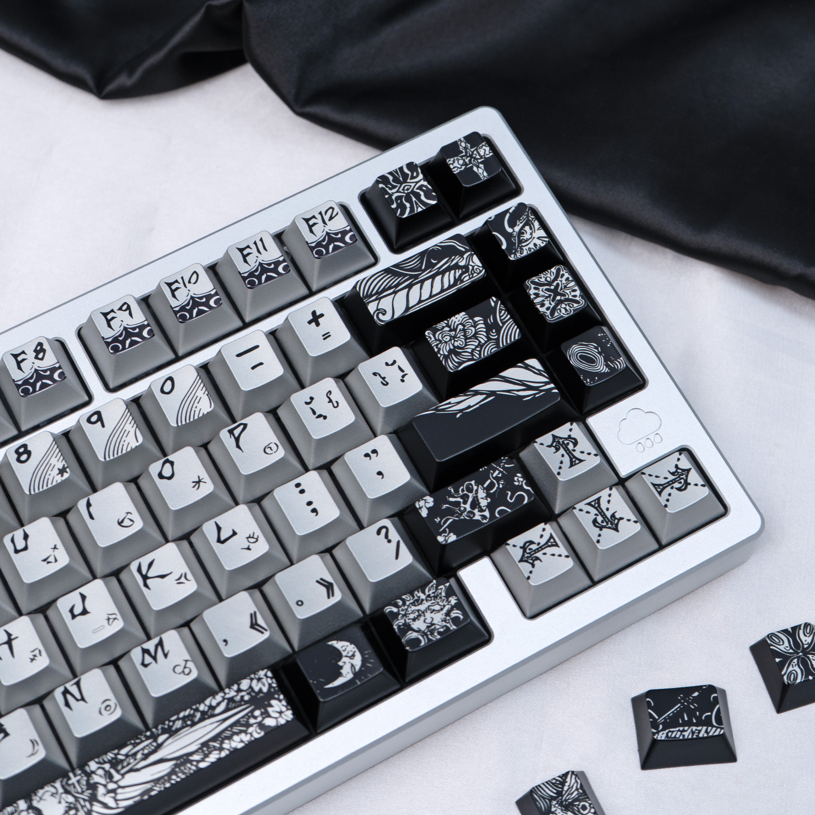 Hooded Fallen Angel Keycaps PBT cherry profile Black color Dark Seraph ...