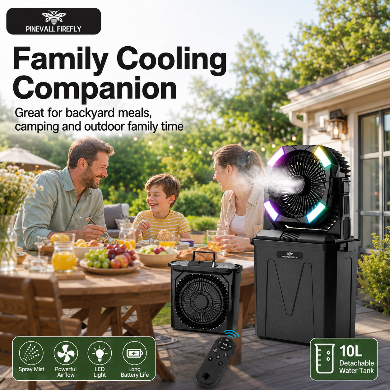 PINEVALL FIREFLY Camping mist fan 20000MAH portable cooling bucket fan ...