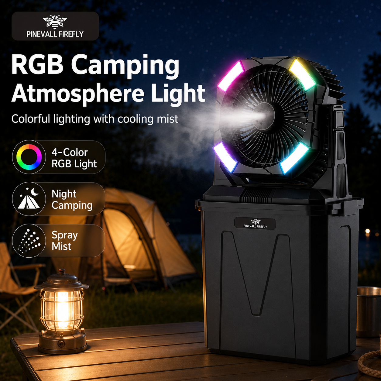 PINEVALL FIREFLY Camping mist fan 20000MAH portable cooling bucket fan ...