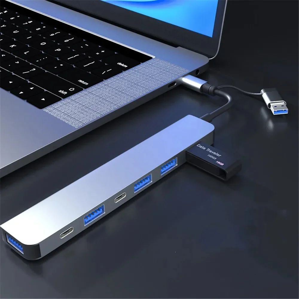 Type C 7-in-1 Expansion Dock Hub, USB Splitter, SD Card Reader, HDMI ...