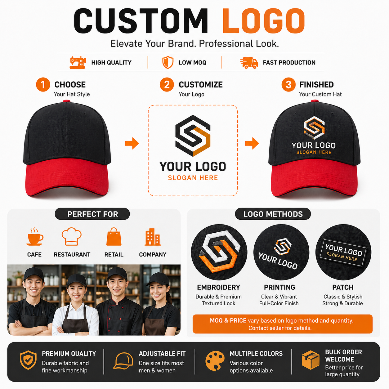 Custom Logo Staff Uniform Cap Breathable Baseball Work Hat for Cafe ...