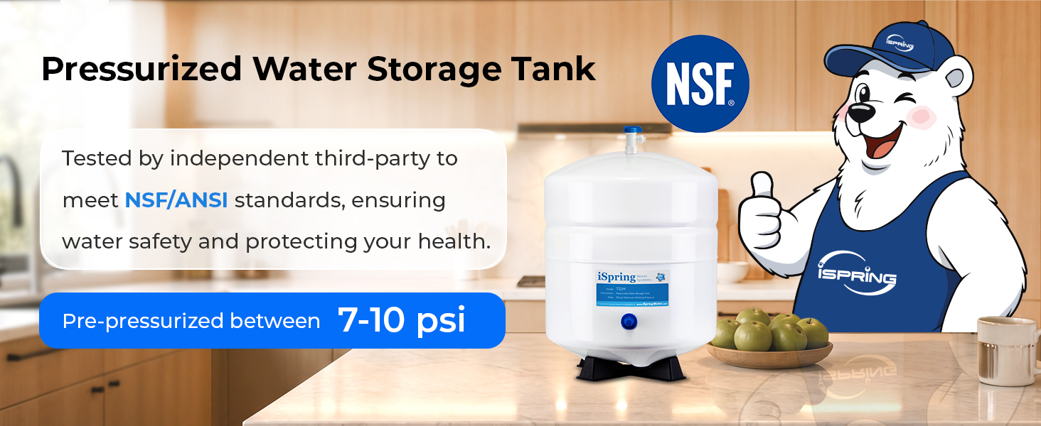 iSpring T32M USA NSF Certified Pressurized Water Storage Tank with Ball ...