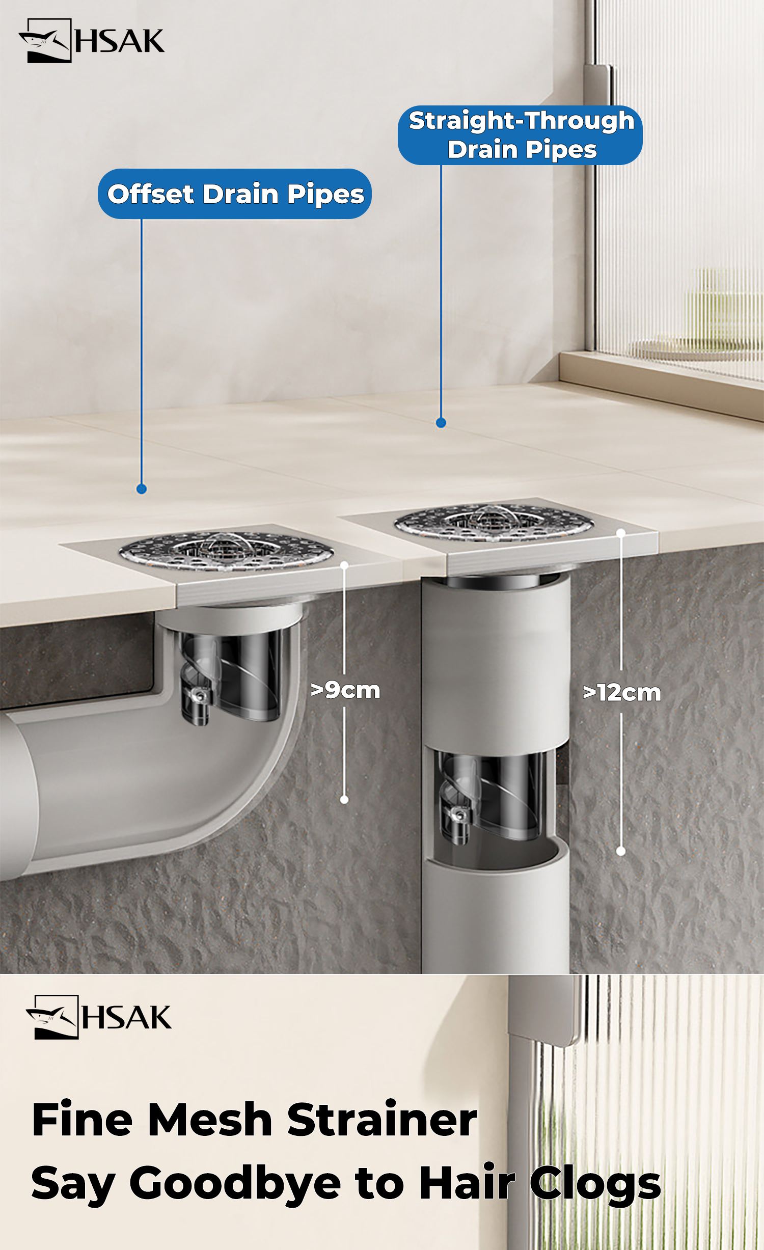 HSAK Stainless Steel Extended Floor Drain Cover Odor-Proof Floor Trap ...